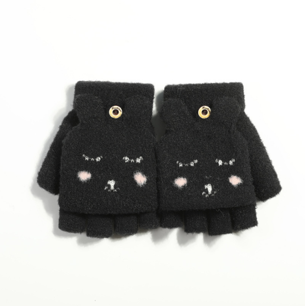 Women's Knitted Convertible Fingerless Gloves with Mitten Flap Cover