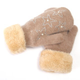 Custom Logo Winter Women Rabbit Fur Mittens Gloves