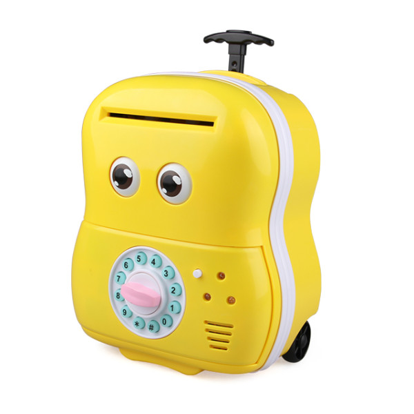 Plastic yellow blinking eyes password trolley cute coin banks electric musical mini safe deposit box bank atm machine