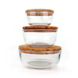 Eco friendly 350ml 720ml 1240ml glass salad bowls fruit bowl set bowls with airtight bamboo lid