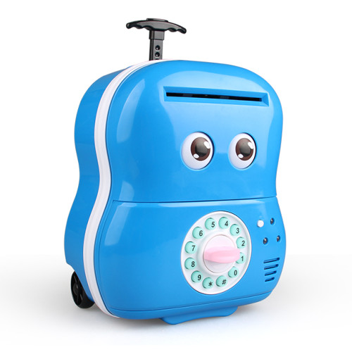 Plastic yellow blinking eyes password trolley cute coin banks electric musical mini safe deposit box bank atm machine