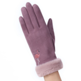 Flamingo Winter Warm Women Suede Fur Gloves