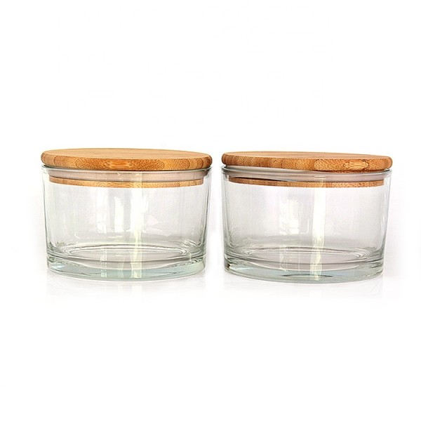 Eco friendly 500ml clear round Glass Fruit Bowl glass salad bowl with bamboo lid