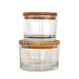 500ml 750ml Safe Stackable clear round Glass yogurt Bowl glass Salad Bowl with bamboo wooden lid