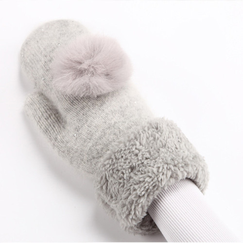 high quality heavy double ragg soft warm with PomPom magic knitted outdoor woman's wool gloves