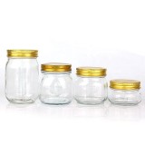 Wholesale wide mouth clear 4oz 8oz 12oz 16oz 32oz glass mason jar for jam honey food with metal lid