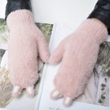 Wholesale Womens Winter Gloves Knitted Fleece Mittens with Cat design