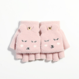 Women's Knitted Convertible Fingerless Gloves with Mitten Flap Cover