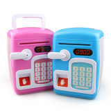 Popular children gift pink cartoon sticker plastic fingerprint password cash piggy atm toy safe money bank