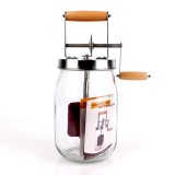 manual 1000ml glass butter churn jar with wood handle