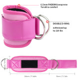 Custom Adjustable Pink Black Gym Neoprene PU Leather Ankle Straps For Cable Machines