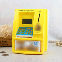 Hot selling yellow mini digital coin and cash piggy emulational password safe money box children atm savings bank