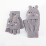 Women's Knitted Convertible Fingerless Gloves with Mitten Flap Cover