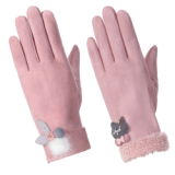 Flamingo Winter Warm Women Suede Fur Gloves