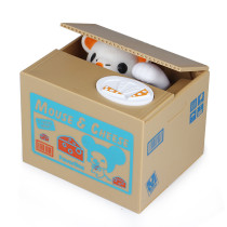 Manufacturer plastic brown paper coin box atm toy machine coin acceptor stealing mouse piggy bank