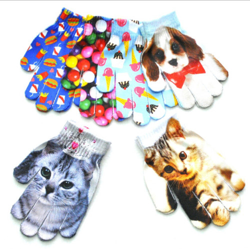 Cheap price sublimation printed gloves personalize design knitted animal pattern gloves