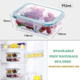 34 ounce Microwavable Airtight Glass Meal Prep food container glass bento lunch box with 3 compartment