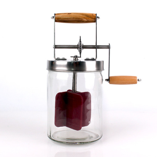 manual 1000ml glass butter churn jar with wood handle