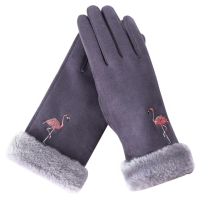 Flamingo Winter Warm Women Suede Fur Gloves