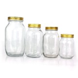 Wholesale wide mouth clear 4oz 8oz 12oz 16oz 32oz glass mason jar for jam honey food with metal lid