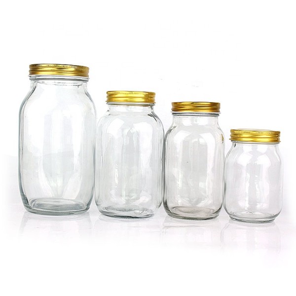 Wholesale wide mouth clear 4oz 8oz 12oz 16oz 32oz glass mason jar for jam honey food with metal lid