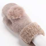 high quality heavy double ragg soft warm with PomPom magic knitted outdoor woman's wool gloves