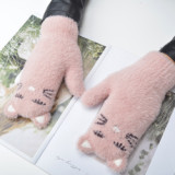 Wholesale Womens Winter Gloves Knitted Fleece Mittens with Cat design