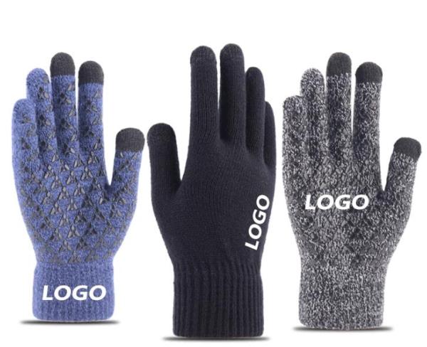 custom logo Winter Knit Gloves Touchscreen Warm Thermal Soft  Elastic Cuff Texting Anti-Slip gloves for Women Men