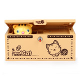 Funny decoration plastic don't touch me yellow cat coin bank magic tricks toy cute saving useless box