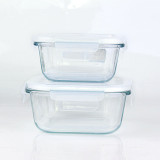 Mcrowave safe glass meal box with plastic sealed lids