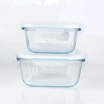 Mcrowave safe glass meal box with plastic sealed lids