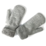 Custom Logo Winter Women Rabbit Fur Mittens Gloves
