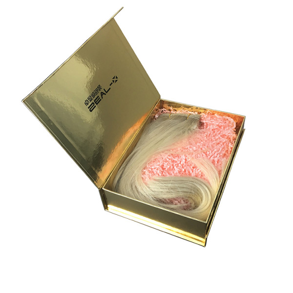Custom Printed High Quality Luxury Book Shaped Magnet Cardboard Gold Wig Hair Product Packaging Boxes
