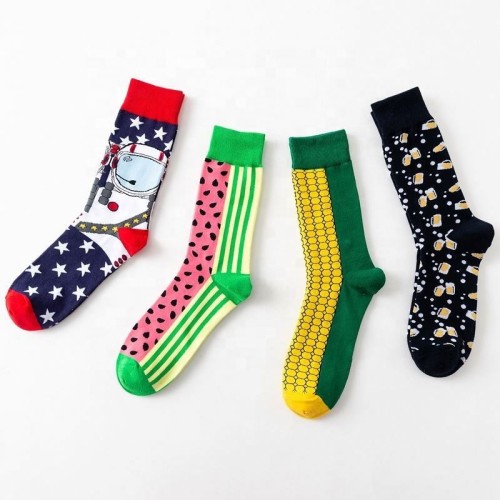 Yiwu wholesale colored Checkered Organic Cotton Colorful fruit Happy Crew Socks wholesale socks