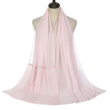 Summer Pearl Chiffon Scarf Islamic Headdress Pleated Female Women Hijab Pleated Beads Muslim Scarf