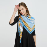 Luxury Brand Shawl Scarf 130*130 Cm Head Hijab Pumpkin Wheels Printed Pattern Large Square Twill Silk Scarf For Women