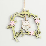 Happy Easter Rabbit Chicken Owl Shape with Flower Rattan Pendant Wooden Hanging Wall Door Decoration Crafts