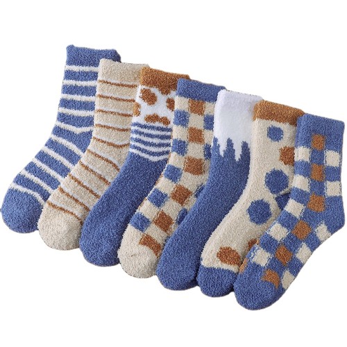 Explosive British Milk Check Socks Coral Fleece Home Floor Socks Sleeping Socks
