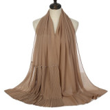 Summer Pearl Chiffon Scarf Islamic Headdress Pleated Female Women Hijab Pleated Beads Muslim Scarf