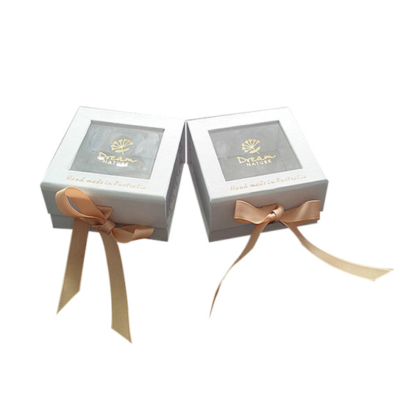 Custom Personalized Logo Gift Jewelry Window Boxes Packing Small Square Rigid Gift Box With Ribbon