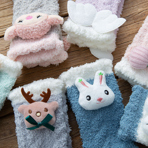 Winter Thick Coral Fleece  Three-Dimensional Cartoon Comfortable Tube Soft Towel Home Floor Women Fuzzy  Socks