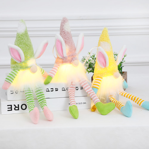 Happy Easter Party Decration Lovely Rabbit Faceless Doll Plush Toys Easter Bunny Ornament Room Office Decor with light
