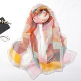 Hot Sale Customized Printing Silk Scarf Polychromatic Plaid Silk Scarf Women