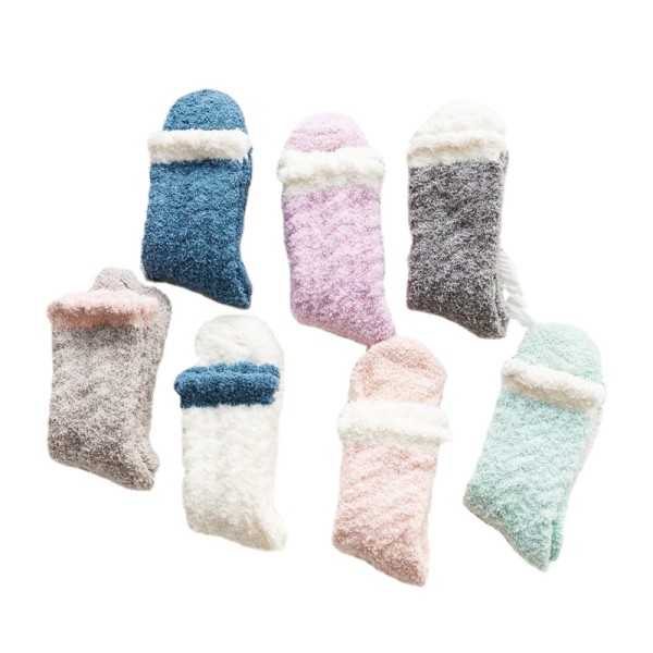 Female 7-Color Twist Coral Fleece  In Tube Socks Home Thick Towel Floor  Sleep Socks