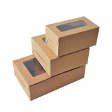 Kraft Paper Bakery Pastry Eclair Boxes Packaging with Clear Display Window Donut Mini Cake Pie Slice Dessert Treat Boxes