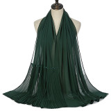 Summer Pearl Chiffon Scarf Islamic Headdress Pleated Female Women Hijab Pleated Beads Muslim Scarf