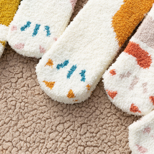 Winter Thick Coral Fleece  Comfortable Tube  Japanese Cartoon Cat  Claw Home Towel Bottom Long Tube Socks