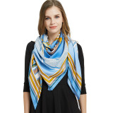 Luxury Brand Shawl Scarf 130*130 Cm Head Hijab Pumpkin Wheels Printed Pattern Large Square Twill Silk Scarf For Women