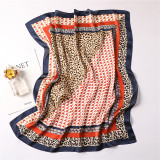 Leopard stripe point geometric color matching women small art square silk scarf