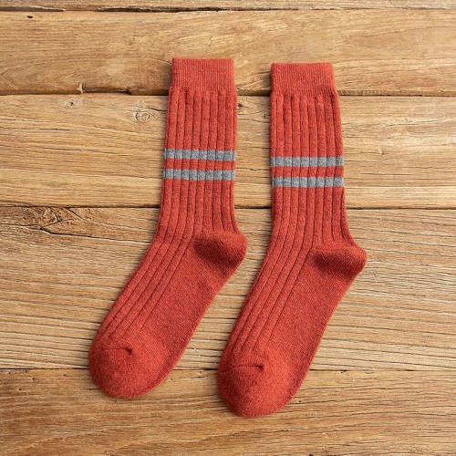 Top sale custom leisure socks, warm wool striped ladies middle stockings